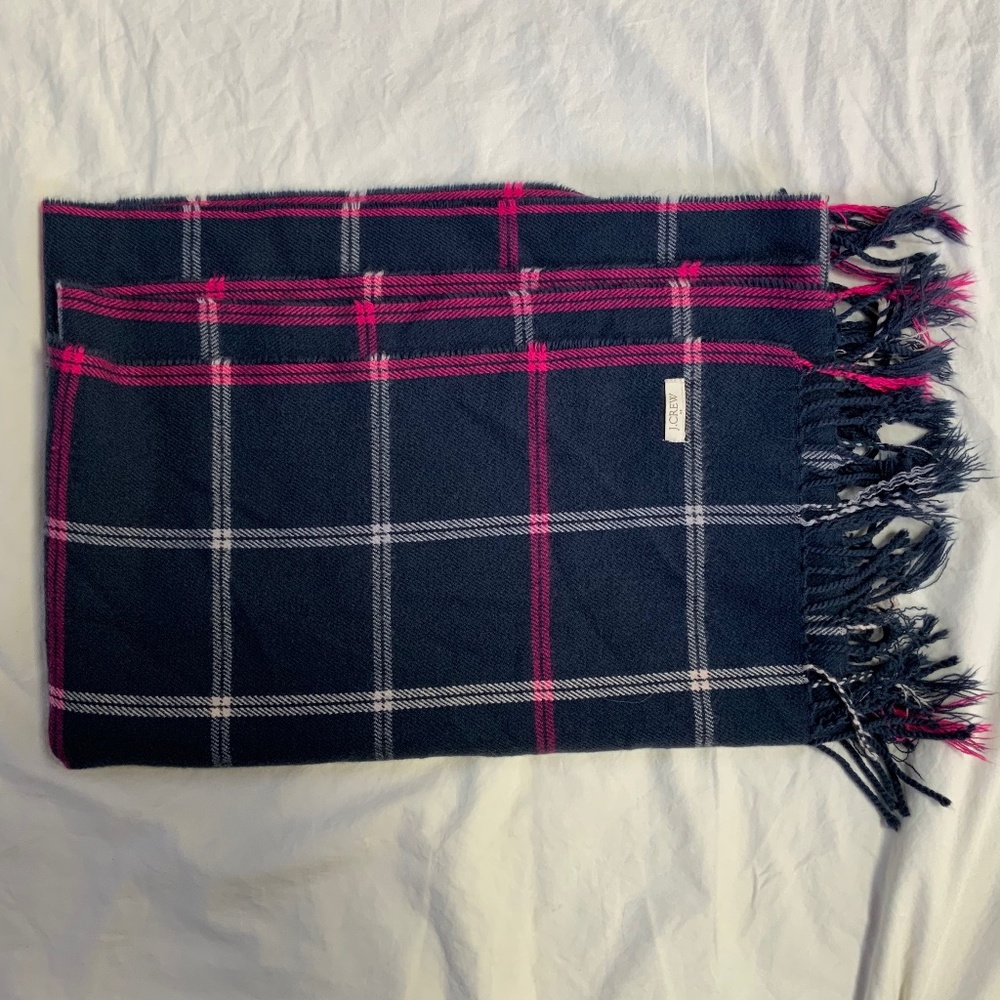 J. Crew Blanket Scarf in Navy, Pink, and White Plaid